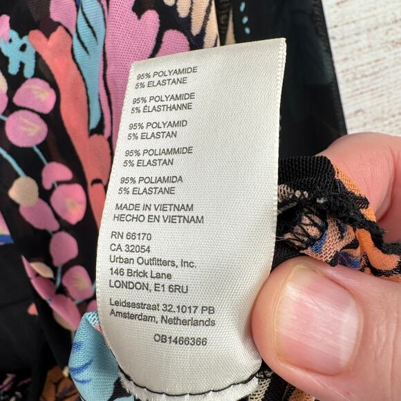 Free People Floral Semi Sheer Scoop Neck Blouse Womens Small Black Blue Pink - Picture 10 of 13